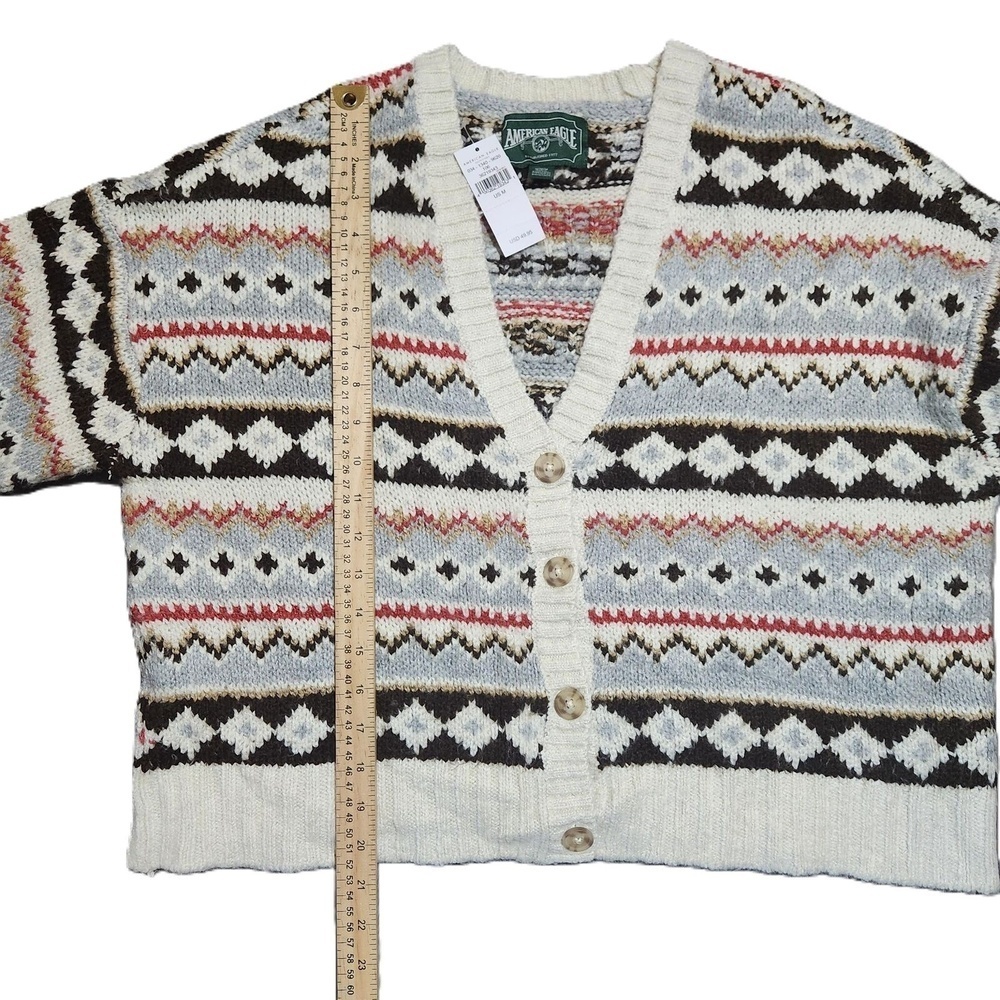 American Eagle Cream Knit V Neck Cardigan Medium - Picture 13 of 14